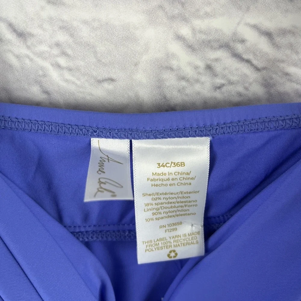 Ann Cole Ruched Underwire Periwinkle Blue Tankini Top 36B/34C Beach Vacation